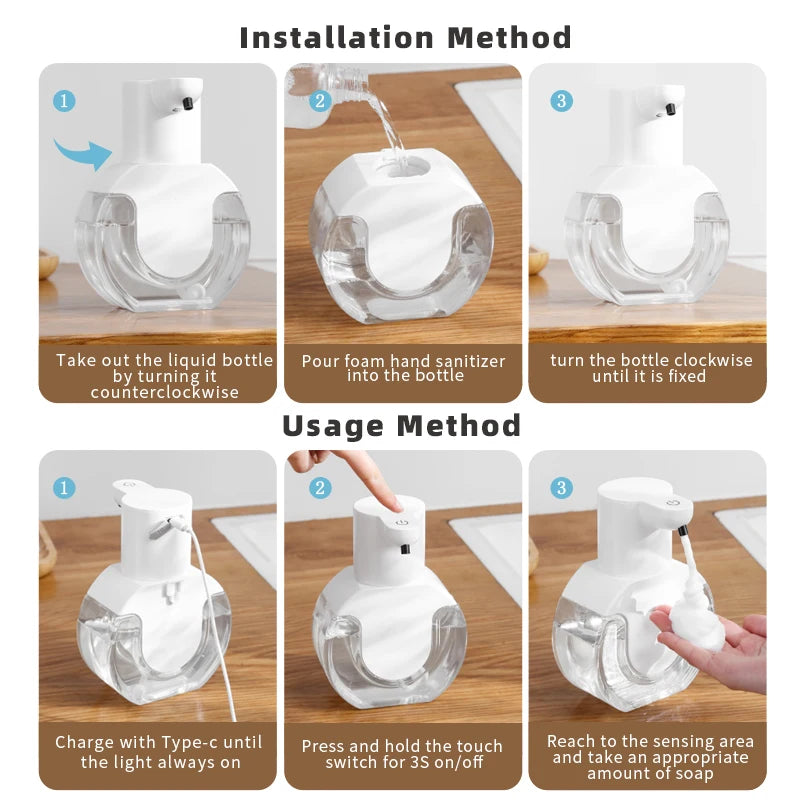 New Wall Mounted Automatic Soap Dispenser Foam Smart Hand Washing Machine 420ml Liquid Rechargeable Bathroom Induction Sensor