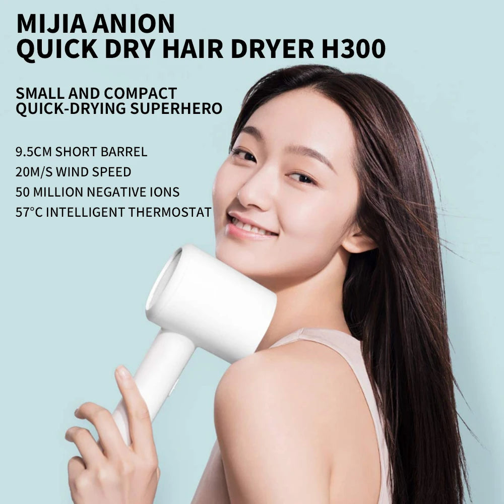 XIAOMI MIJIA Mi Ionic Hair Dryer H300 Quick Dry Negative Ion Hair Care Professional For Home 1600W Electric Hair Dryers Diffuser