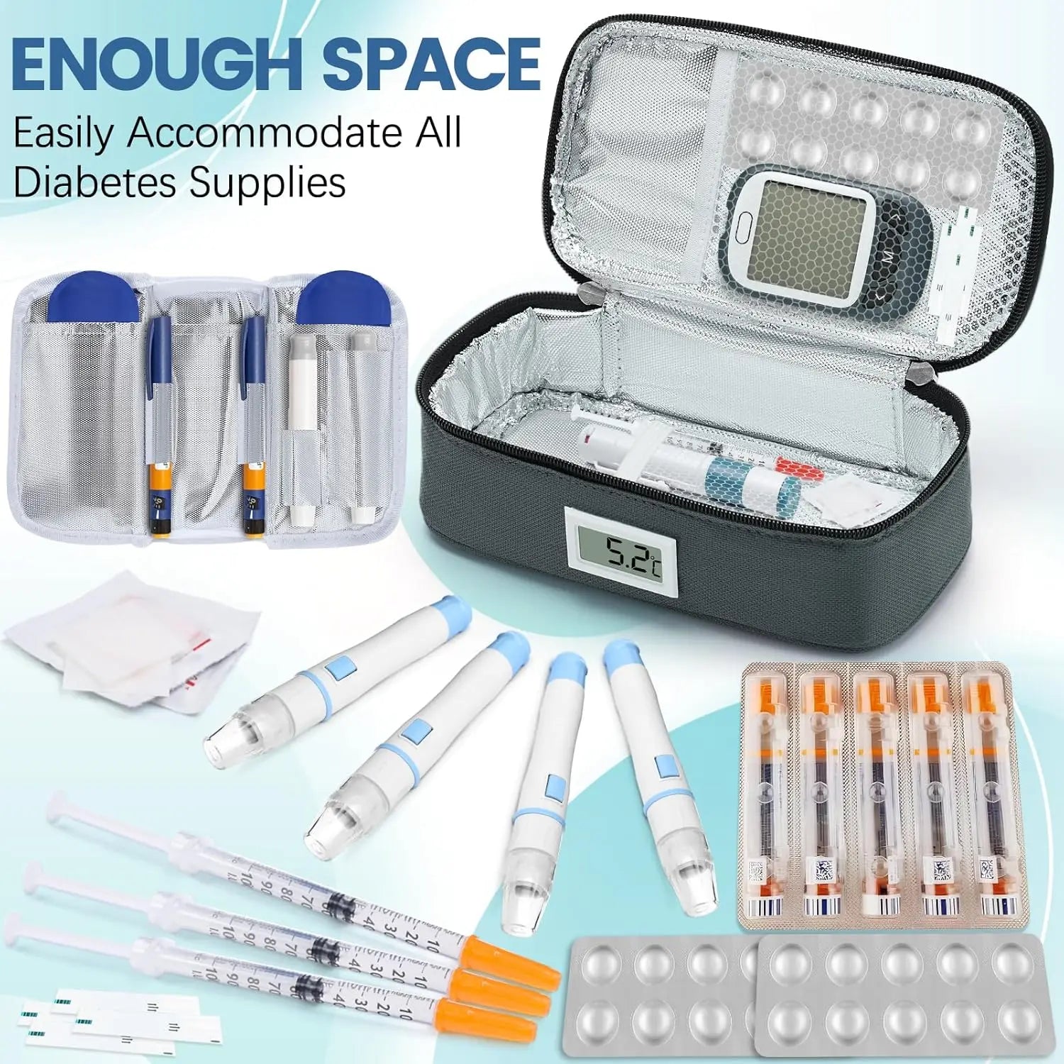 Convenient Insulin Refrigeration Box Medication Receiving Small Refrigerator With 2 Ice Packs LED Temperature Display