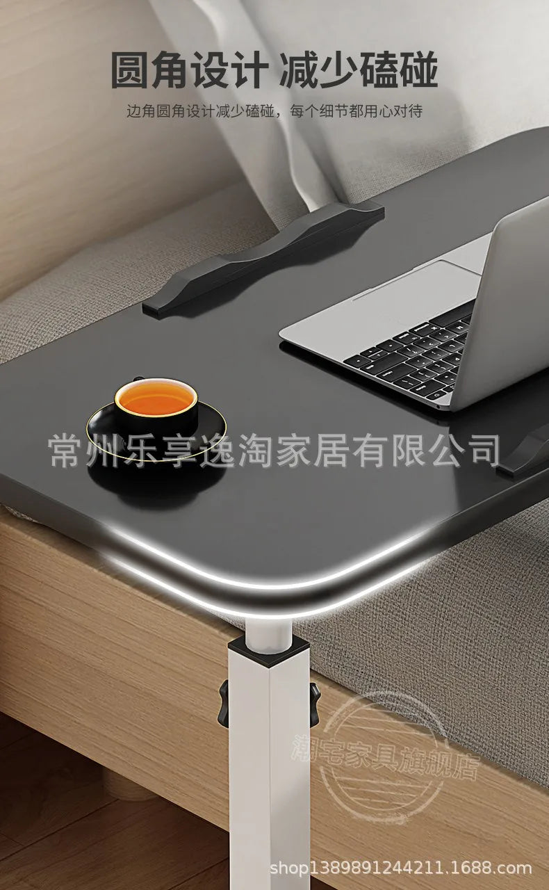 Tilting Overbed Table with Wheels, Height Adjustable Bedside Desk, 2 Tilting Desktops, Mobile Laptop Table Stand Desk