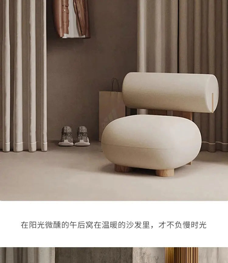 Homestaybalcony Lamb Velvet Single Sofa in The Ancient Style Leisure Back Sofa Chairs Cream Style Solid Wood Sofa Chair