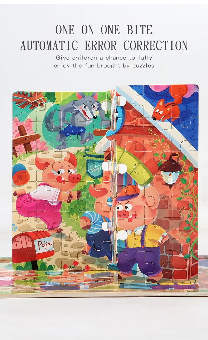 Clearance_60PCS Wooden Jigsaw Color 3D Puzzle Cartoon Characters Animal Early Educational Learning Logical Thinking Focus Puzzle