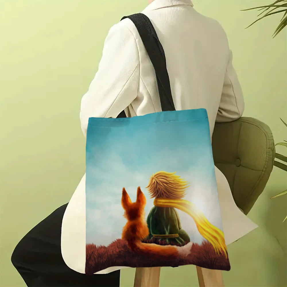 The Little Prince Canvas Bags Series Print Canvas Bag Lightweight Shoulder Bags Holder Handbag Fashion Shopping Bag 30X35cm