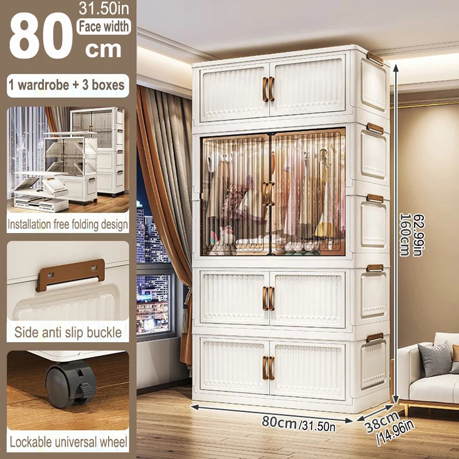 70/80cm Length Multifunction Folding Locker Large Capacity Dustproof Wardrobe Sundries Cabinet Closet Organizer