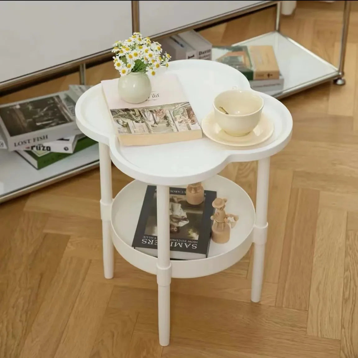 Cream Style Small Coffee Table Creative Side Table Double Layered Modern Simple Sofa Side Cabinet Table Storage rack