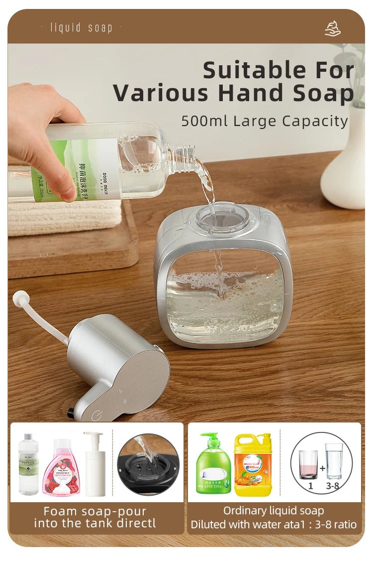 New Wall Mounted Automatic Soap Dispenser Foam Smart Hand Washing Machine 500ml Liquid Rechargeable Bathroom Induction Sensor