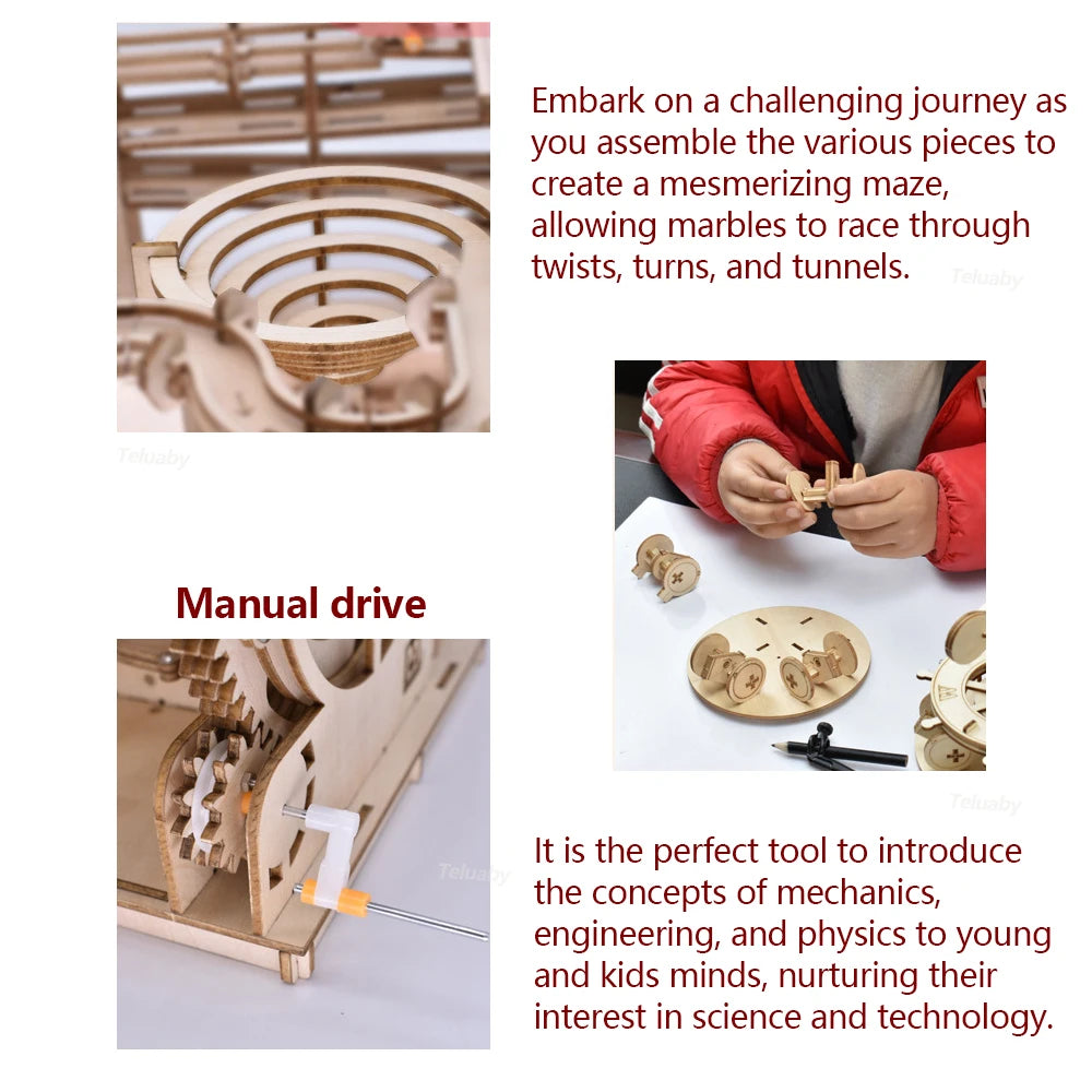 3D Wooden Puzzle DIY Mechanical Manual Model  Building Kits Assemble Toys Marble Run Set with 4 Ball for Adult Kids Gifts