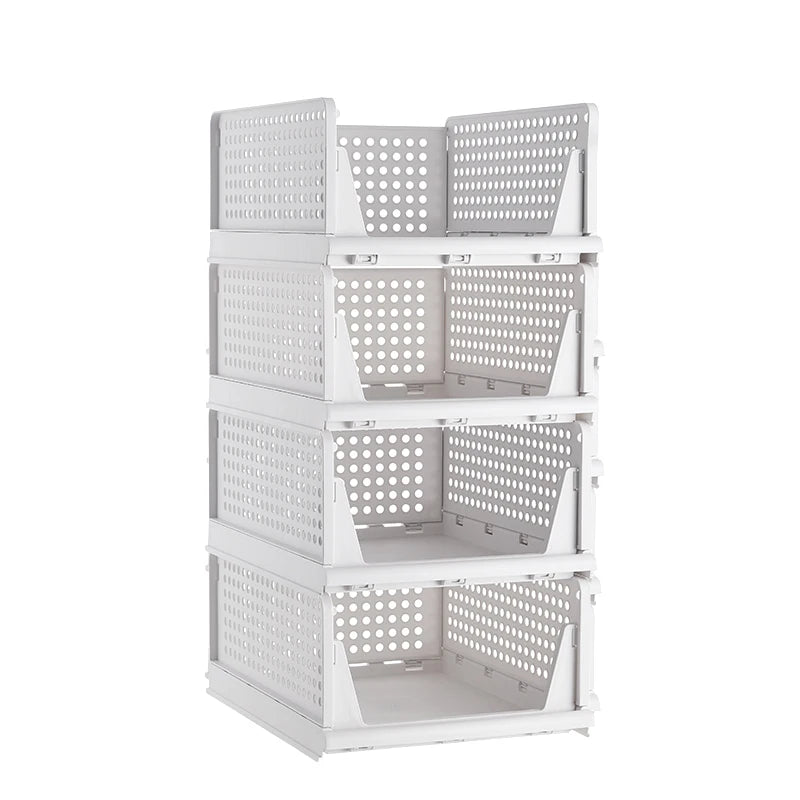 6 Pack Folding Closet Organizers Storage Box, Stackable Plastic Storage Basket, Closet Organizers and Storage Drawer Shelf Stora