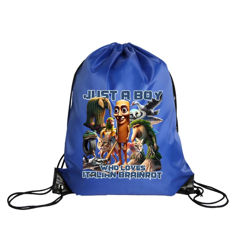 Tralalero Tralala Drawstring Backpack Tungtung Sahur Brainrot Kids Cartoon Travel Shoulders Bag New Outdoor Sport Rucksack Gift