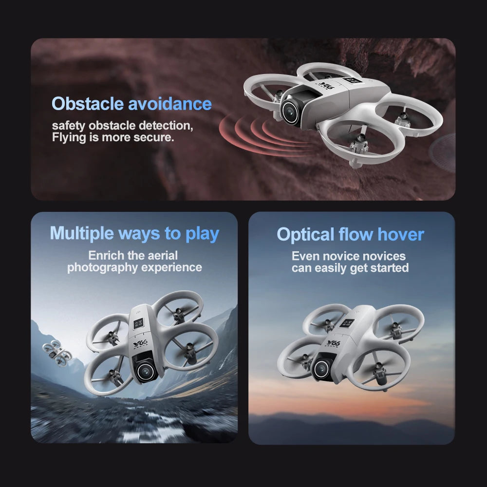 New V66 Mini Drone HD Camera 4K 1080P 180 ° Lens Wifi FPV Dron Professional Obstacle Avoidance Helicopter RC Quadcopter Toys