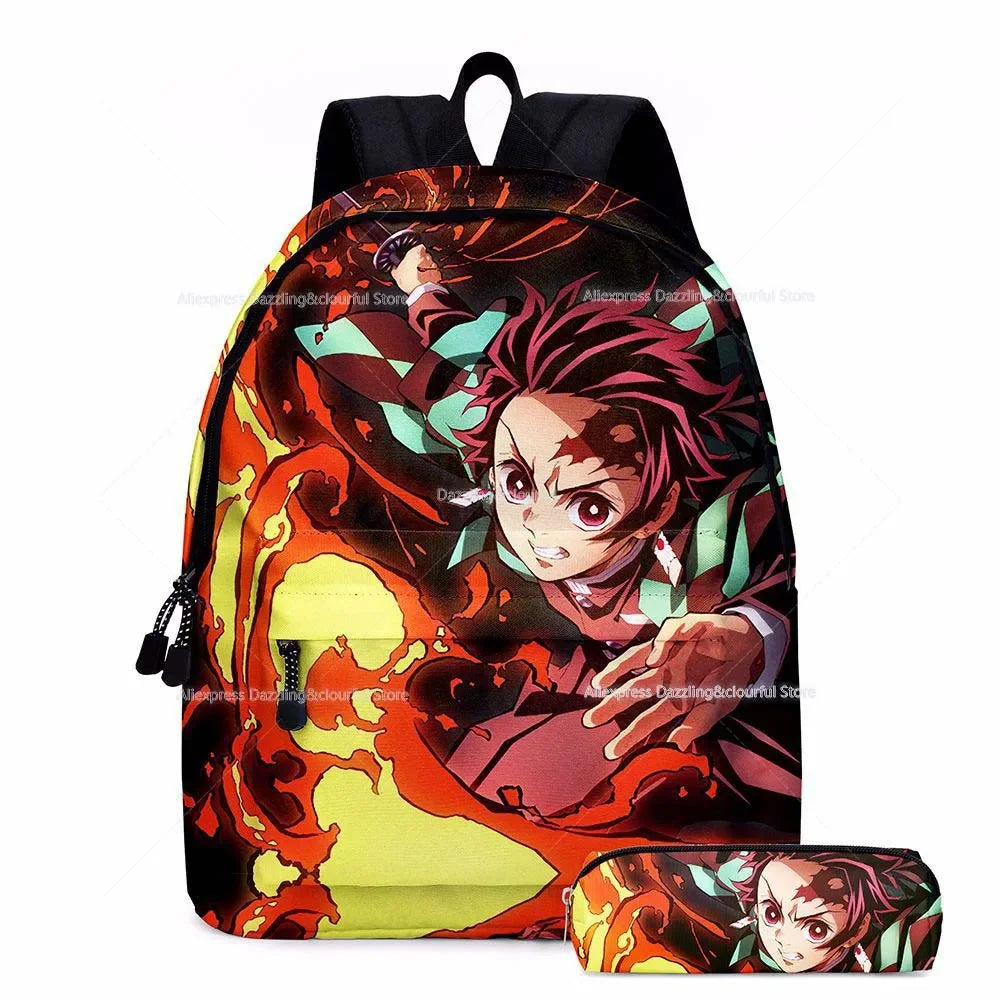Demon Slayer Nezuko Backpacks 2pcs Girls School Bags Kimetsu No Yaiba Kids Anime Bagpacks Female Male Bookbag Gifts