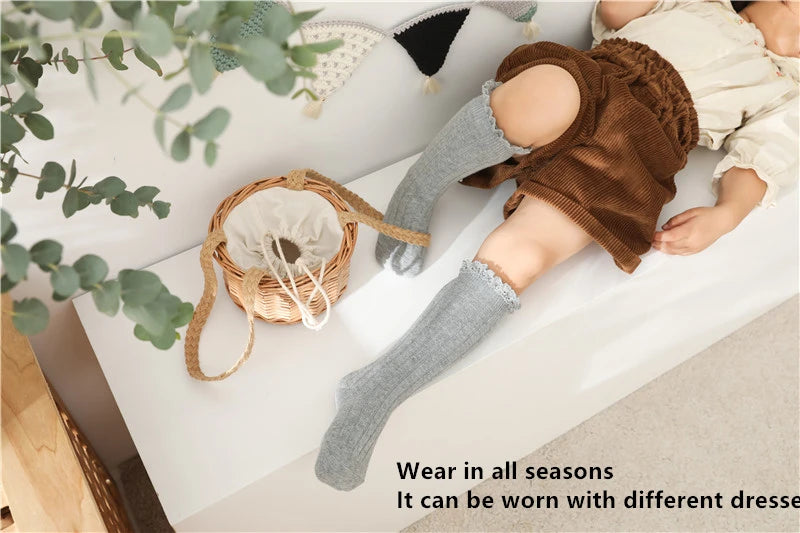 Girls Knee High Socks Baby Kids Toddlers Ruffle Long Soft Cotton Sock Lace Flower Children School Socks