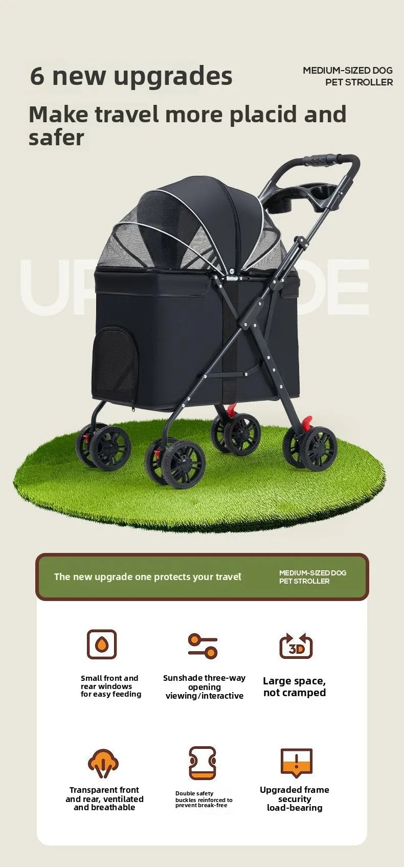 Foldable Pet Stroller Cats/Dog Carriers Comfortable Breathable Puppy Teddy Transport Trolley Outdoor Lightweight Dogs Basket