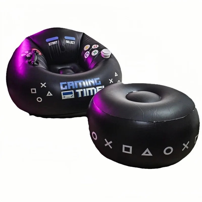Creative Esports Game Inflatable Circular Sofa Chair with Cup Holder and Side Pockets Music Karaoke Black Bean Bag Sofa