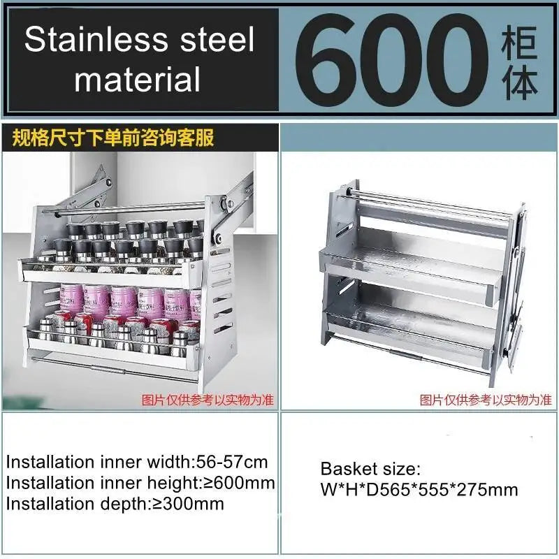 Stainless Steel Aluminum Alloy Hanging Lifting Basket Kitchen Pull-Down Cabinet Storage Rack