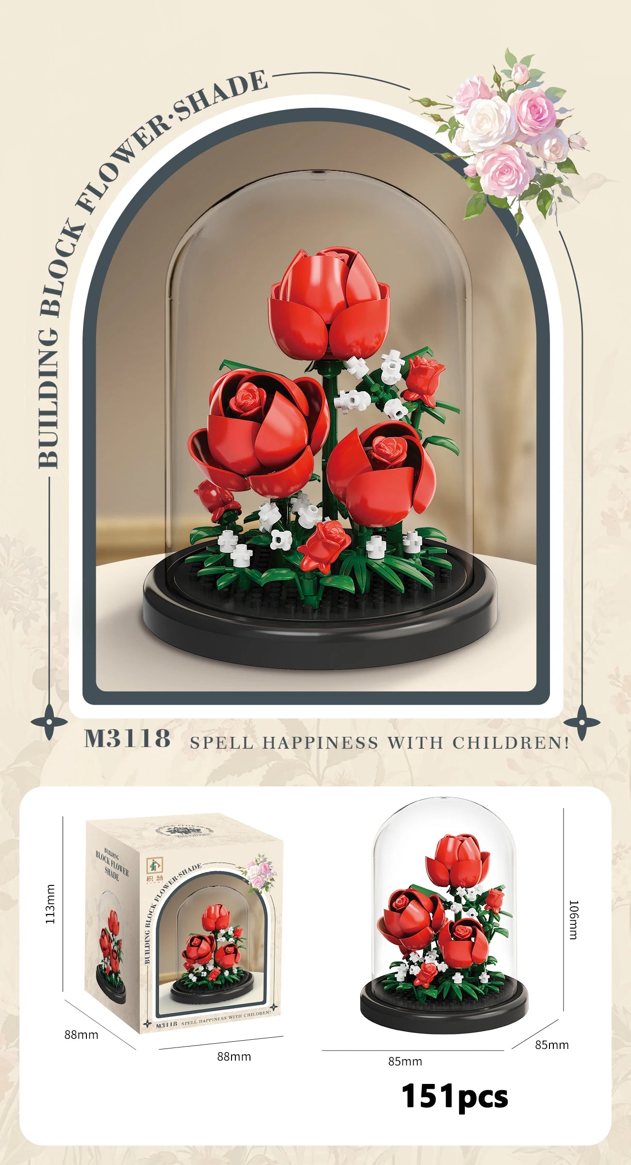 Eternal Flower Bouquet Bonsai Potted Plant Micro Building Blocks Model Home Decoration Puzzle Toys Kids Birthday Christmas Gifts