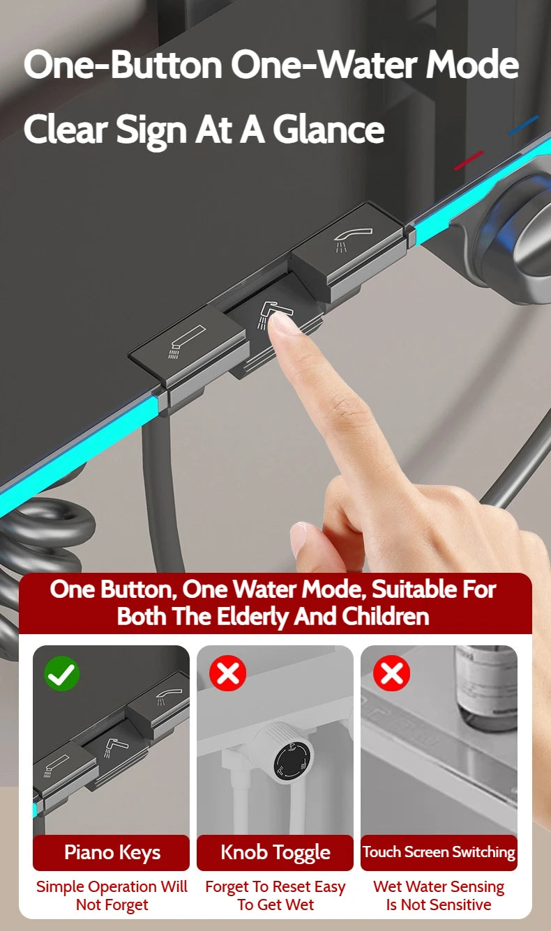 Grey Brass Waterfall Wall Mount Smart Temperature Digital Display Bathtub Faucet Bathroom Faucet Bath Shower Faucet Mixer Crane