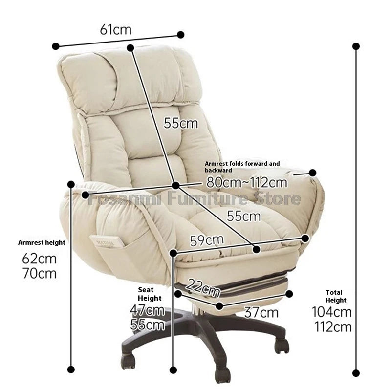 High-Back Gaming Recliner Chair Home Office Comfort Soft Desk Chair Ergonomic Wide Seat Computer Chairs with Adjustable Armrests