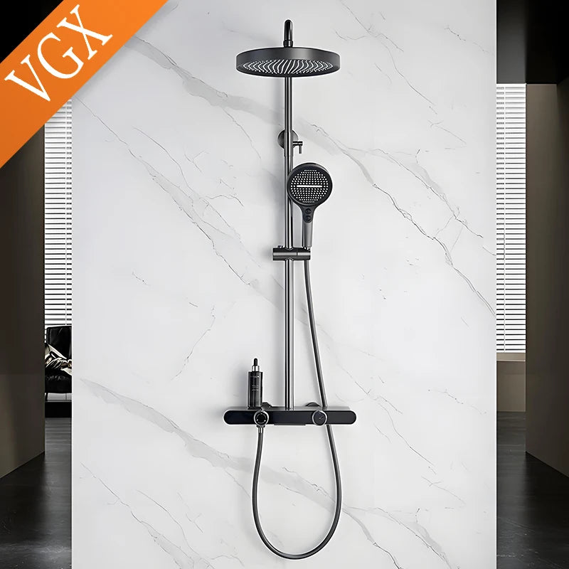 VGX Gold Shower System Set Bathroom Shower Faucet Set 3-way Rainfall Shower Set Shower Mixer Crane with Hand Shower Set White