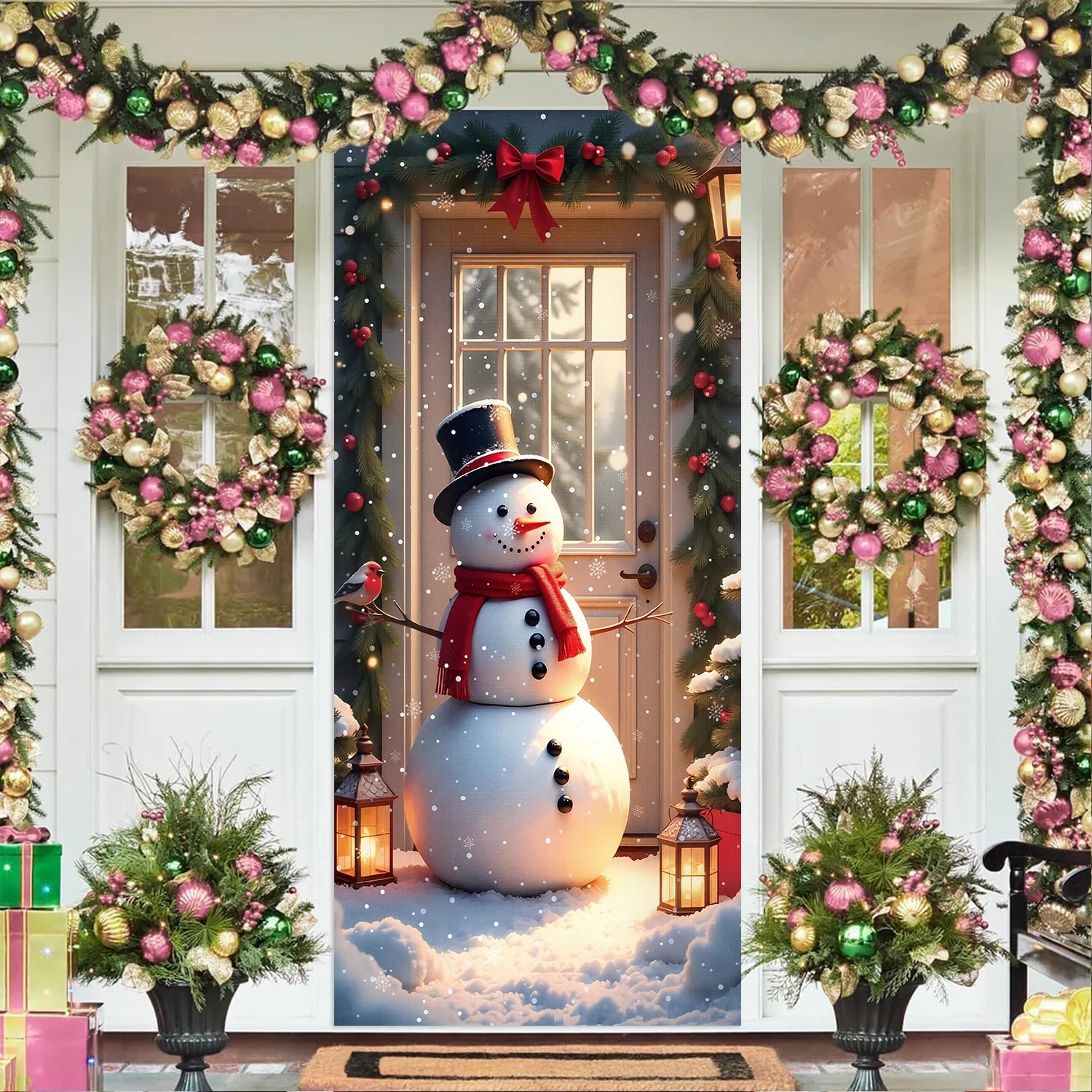 1pcs 2D Christmas Theme Door Cover Banner 2026 New Year Living room Decor Xmas Navidad Santa Snowman animals decor Favor Gift