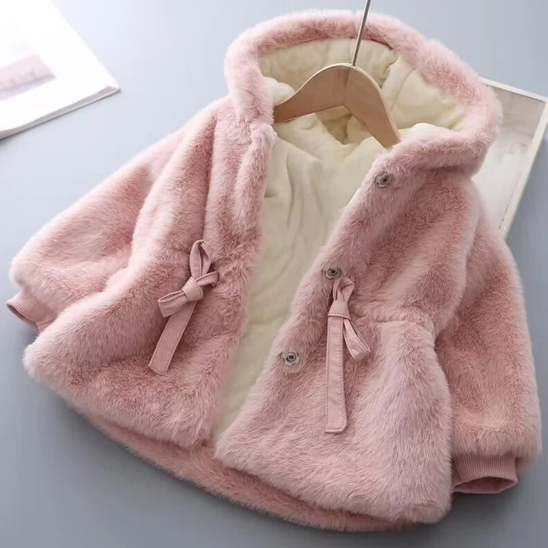 Winter Girls Coat Super Warm Mink Fur Padded Thickened Long Sleeve Hooded Coats Baby Kids Children Jacket Plush Outerwear