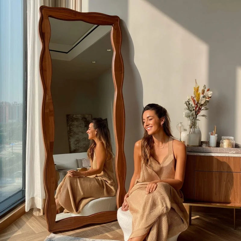 Vintage Style Solid Wood Tempered Mirror Full Length Floor Mirror for Home Living Room Bedroom Women's Dressing