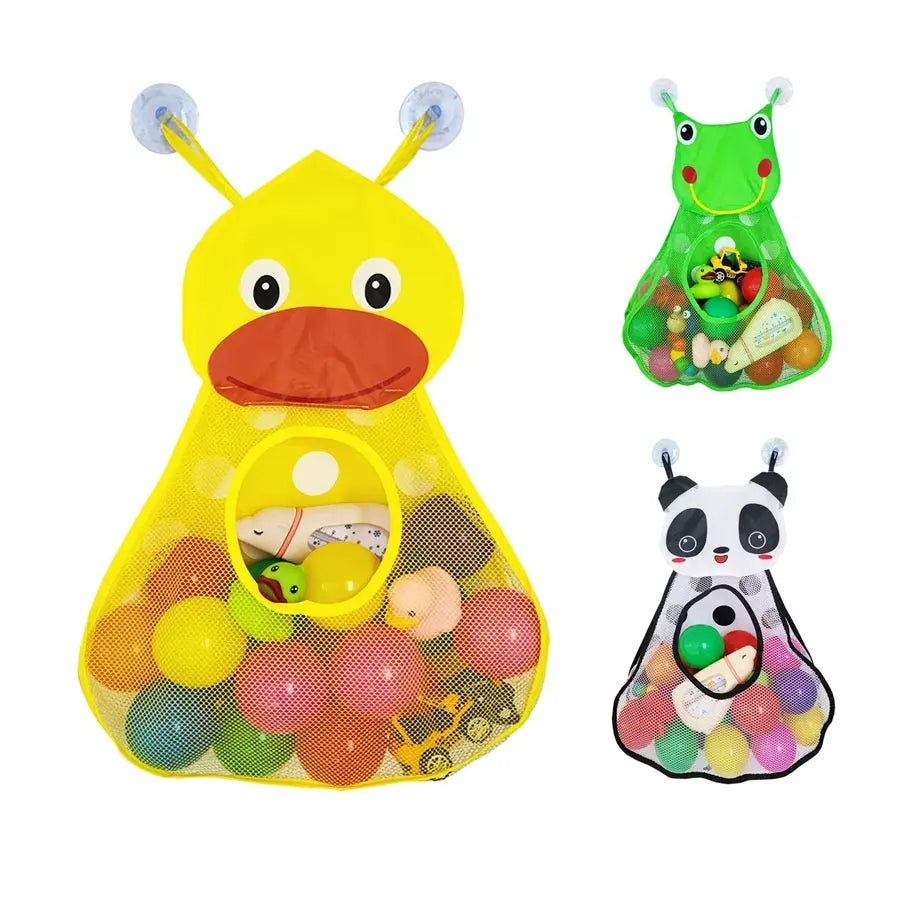 Cartoon Cute Multiple Storage Network Quick Drying Baby Bath Toy Storage Bag Bathroom Bath Bag with Suction Cup Hanging Bag