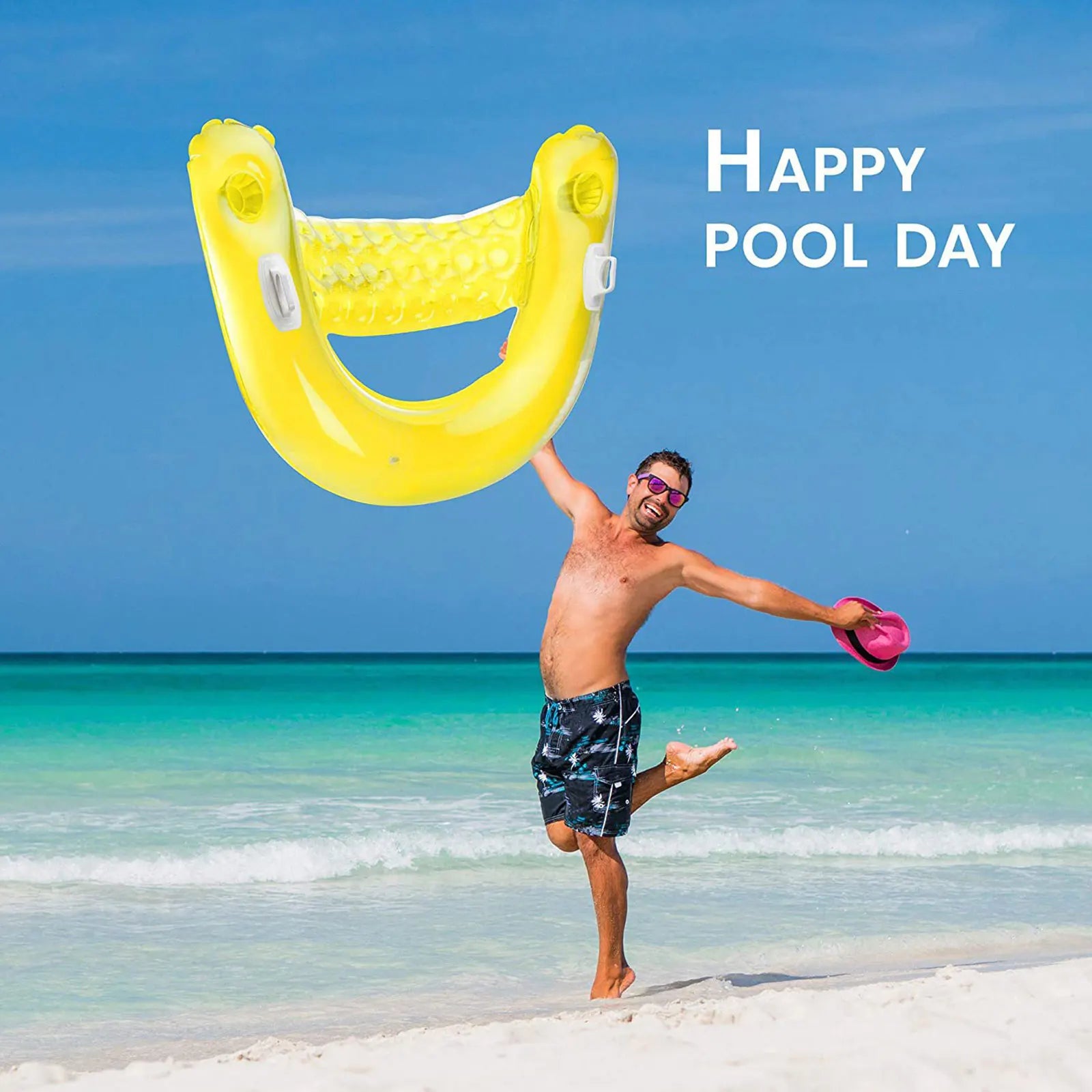 Inflatable Pool Floats for Adult Kids, Float Chairs with Cupholders and Handles Pool Lounges, PVC Water Mattresses Hammock Mat