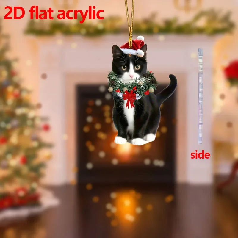 Christmas car home decoration  2D pendant Christmas cat ornaments with different cat acrylic decorations for Christmas garlands