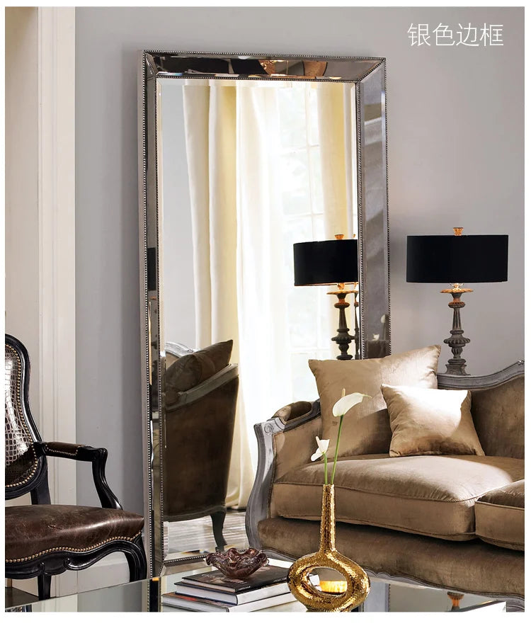 Full Length French Style Mirror Decoration Wall Living Room Aesthetic Mirror Luxury Vintage Floor Standing Espelho Accessories