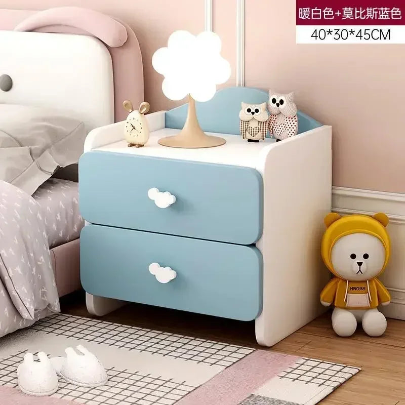 Modern Nightstand with Double Drawers Cute Kid's Bedside Table Multi-Functional White Cabinet for Girls' Bedrooms