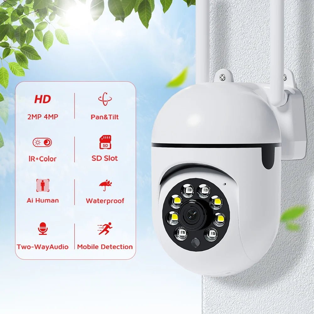 4MP Wifi Camera Outdoors 2K HD Security PTZ IP Camera AI Auto Detect Tracking Indoor Baby Night Color Camera Surveillance ICSee