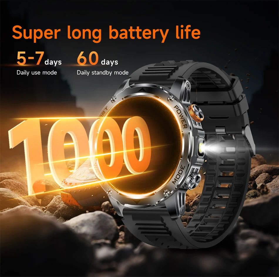 LIGE 2025 New For HUAWEI Xiaomi 1000mah AMOLED Smart Watch Men Sports Fitness LED Flashlight 3ATM Waterproof BT Call Smartwatch