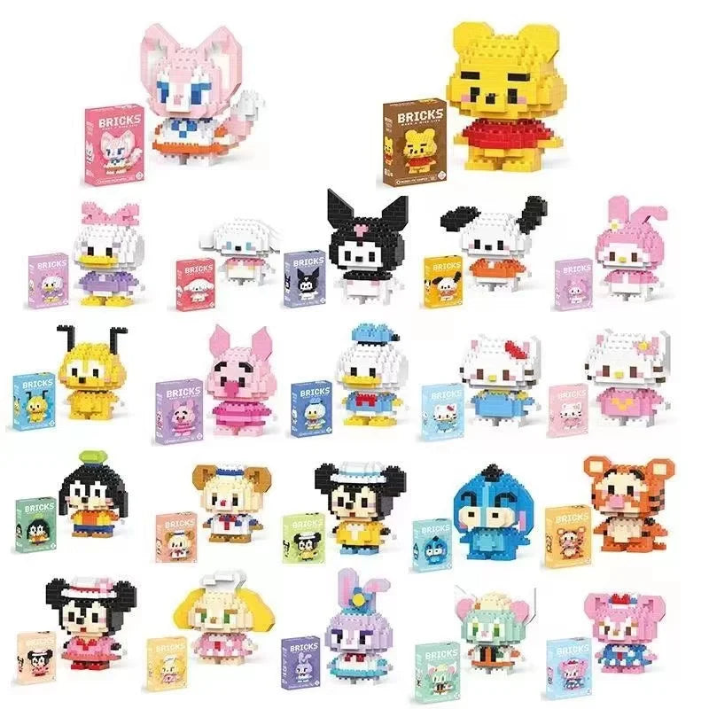 Disney 108 Style Stitch LinaBell Hello Kitty Building Blocks Princess Cartoon Figrues Bricks Children's Assembly Toys Model Gift