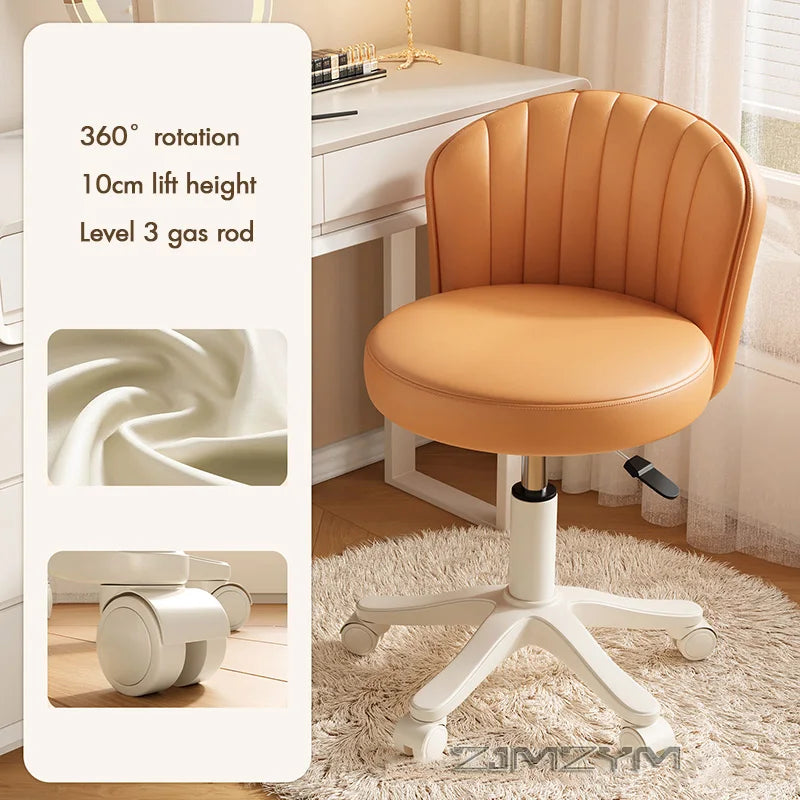 Leather Chair Rotatable Shell Seat Adjustable Rotary Stool for Home Makeup Wear-Resistant Chair for Studios,Wheel-slip Back Chai