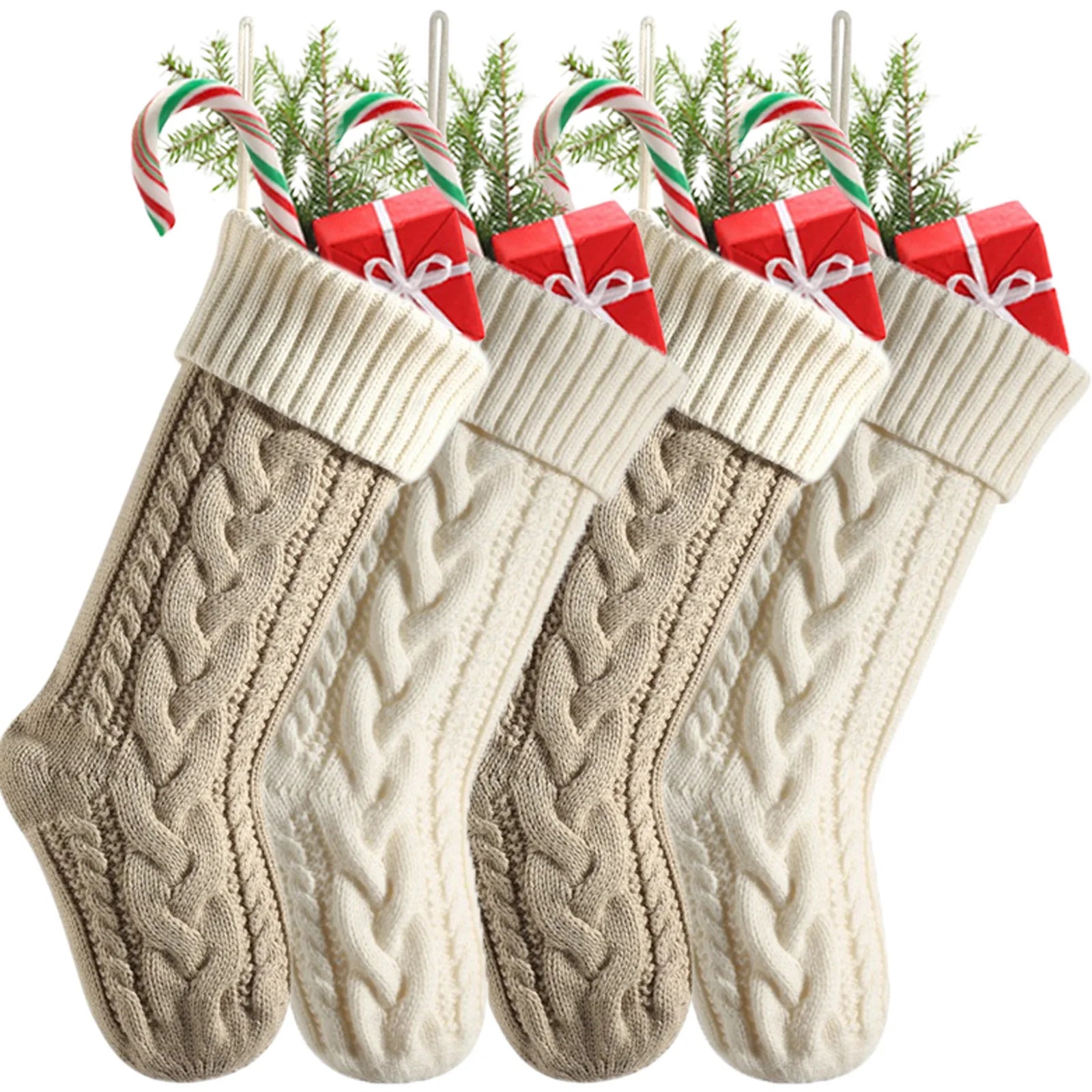 4-12PACK Christmas Stockings 18Inches Large Cable Knitted Stocking Xmas Hanging Stocking Decorations with Name Tags