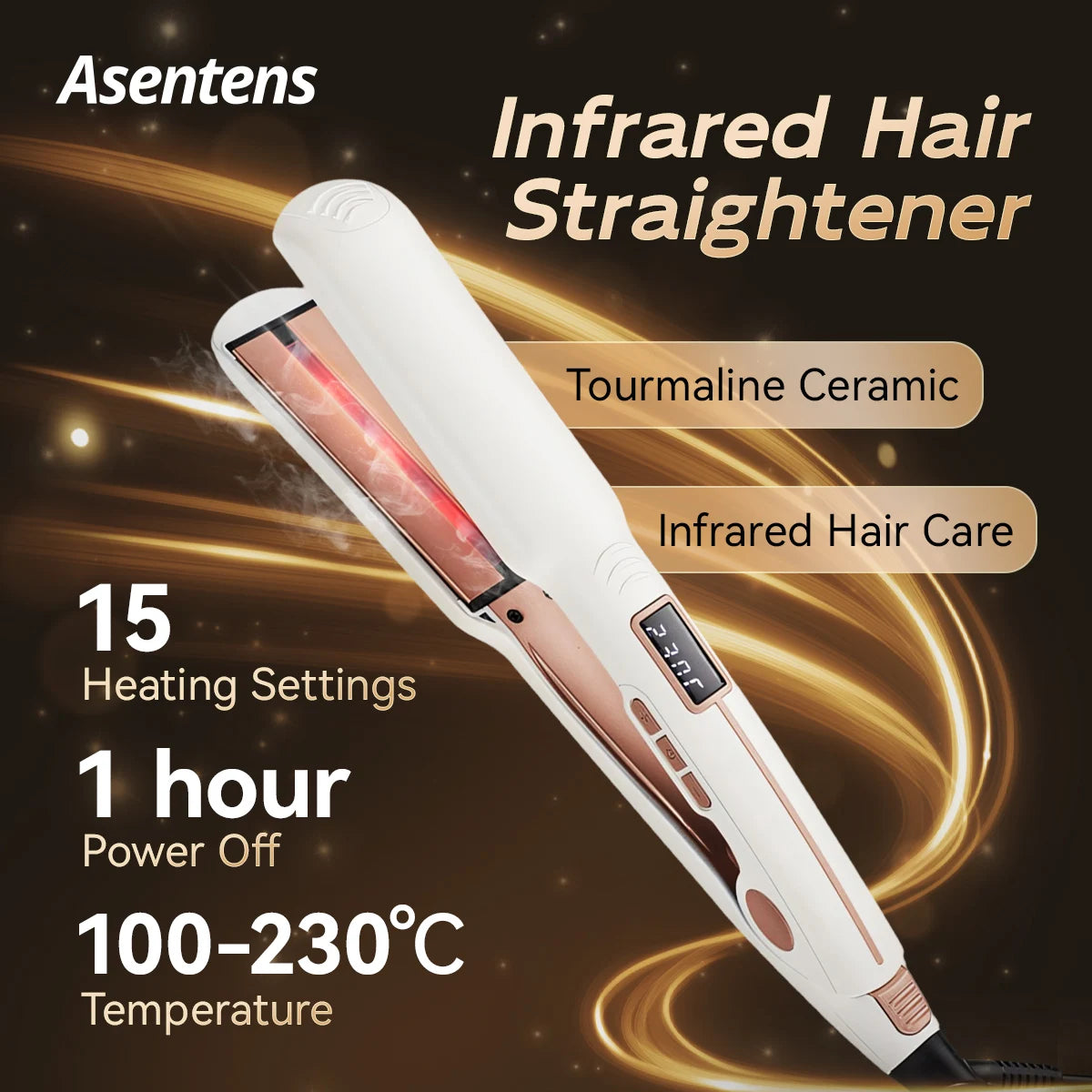 TQ-H2 Infrared Hair Straightener with LCD Display - Adjustable Temperature & Wet/Dry Use | White Styling Iron for Smooth Care