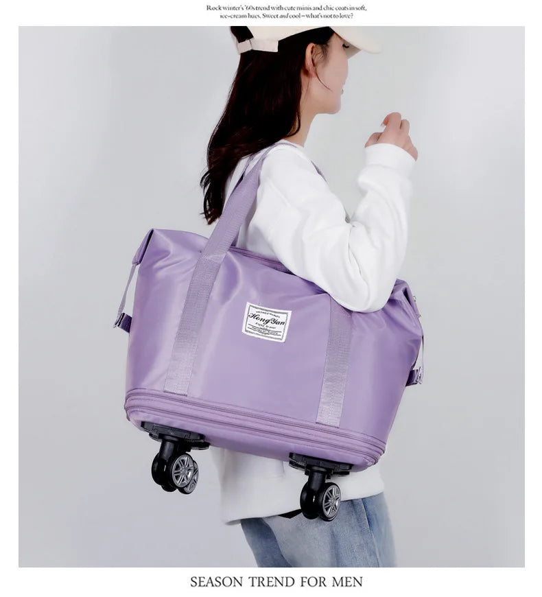 Universal Wheel Expandable Luggage Large Capacity Lightweight Travel Fitness Bag with Dry And Wet Separation Storage