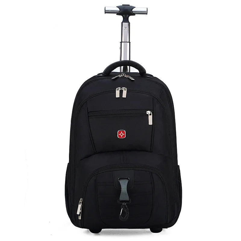 Men Trolley Backpack Shoulders Travel Bag with Wheels 24 Inch Students Rolling Luggage Business Trolley Large Capacity Suitcases