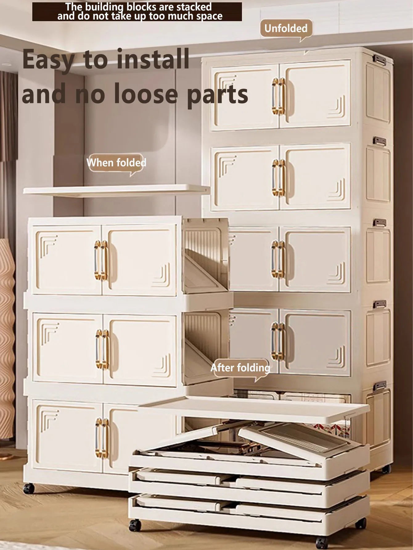 45/55/65cm Length Multifunction Folding Storage Cabinet Dustproof Wardrobe Large Capacity Sundries Cabinet