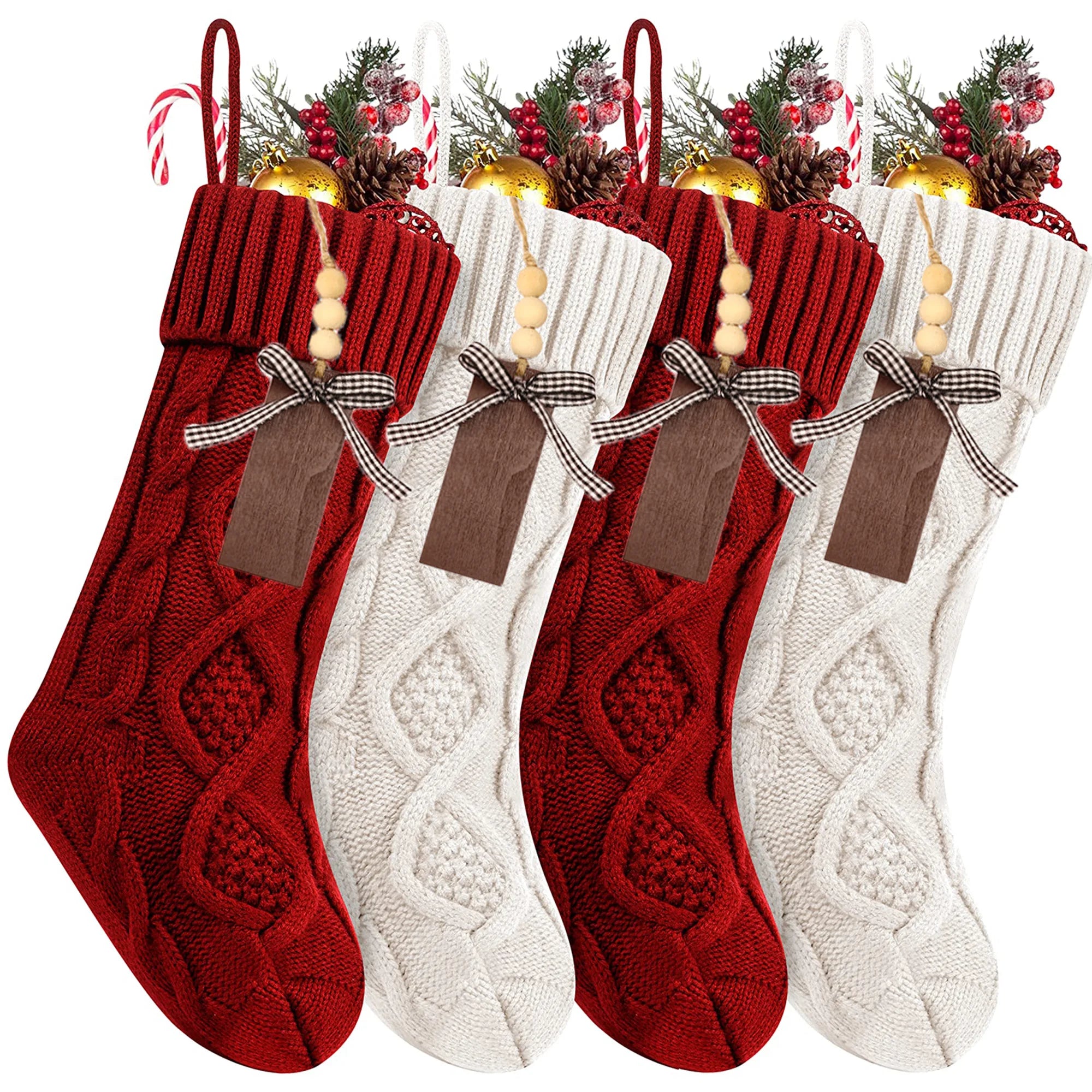 4/6/8PACK Christmas Stockings 18Inches Large Cable Knitted Stocking   Xmas Hanging Stocking Decorations with Name Tags