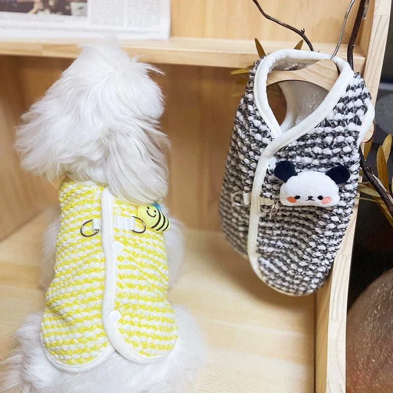 Cute Plaid Dog Jacket Coat Warm Cotton Dog Clothes Autumn Puppy Vest Jacket Bee Pattern Cat Cardigan Coat Chihuahua Pet Apparel
