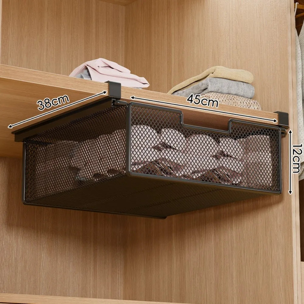 Large Capacity Underwear Storage Basket Under Shelf Pure Color Hanging Organizer Under Cabinet Basket Design