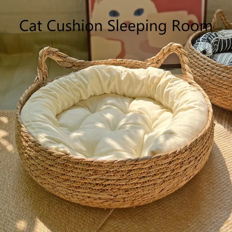 Purely natural woven cat bed, universal washable pad, pet supplies accessory, Suitable for winter,suitable for all seasons.