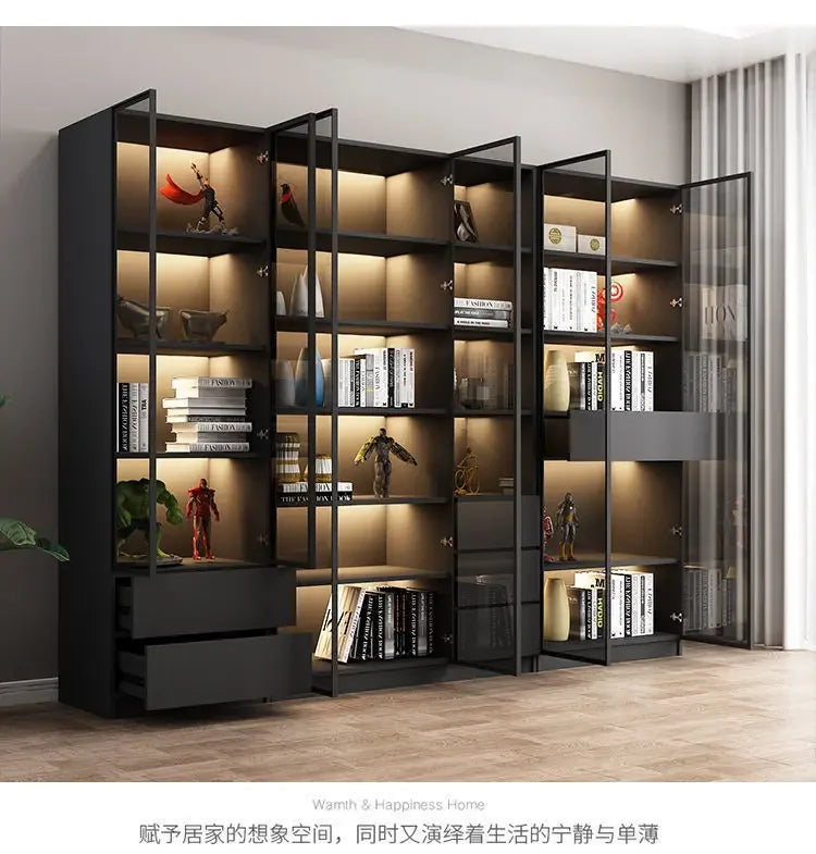 Modern Dust-Proof Bookcase with Glass Door Display Cabinet Modern Luxury Customized Home Living Room Integrated Bookshelf