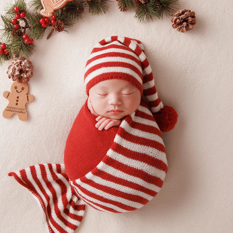 Newborn Photography Props Christmas Themed Pine Needle Gingerbread Man Decoration For Boys Girls Photo 2 Color Wrap Accessories