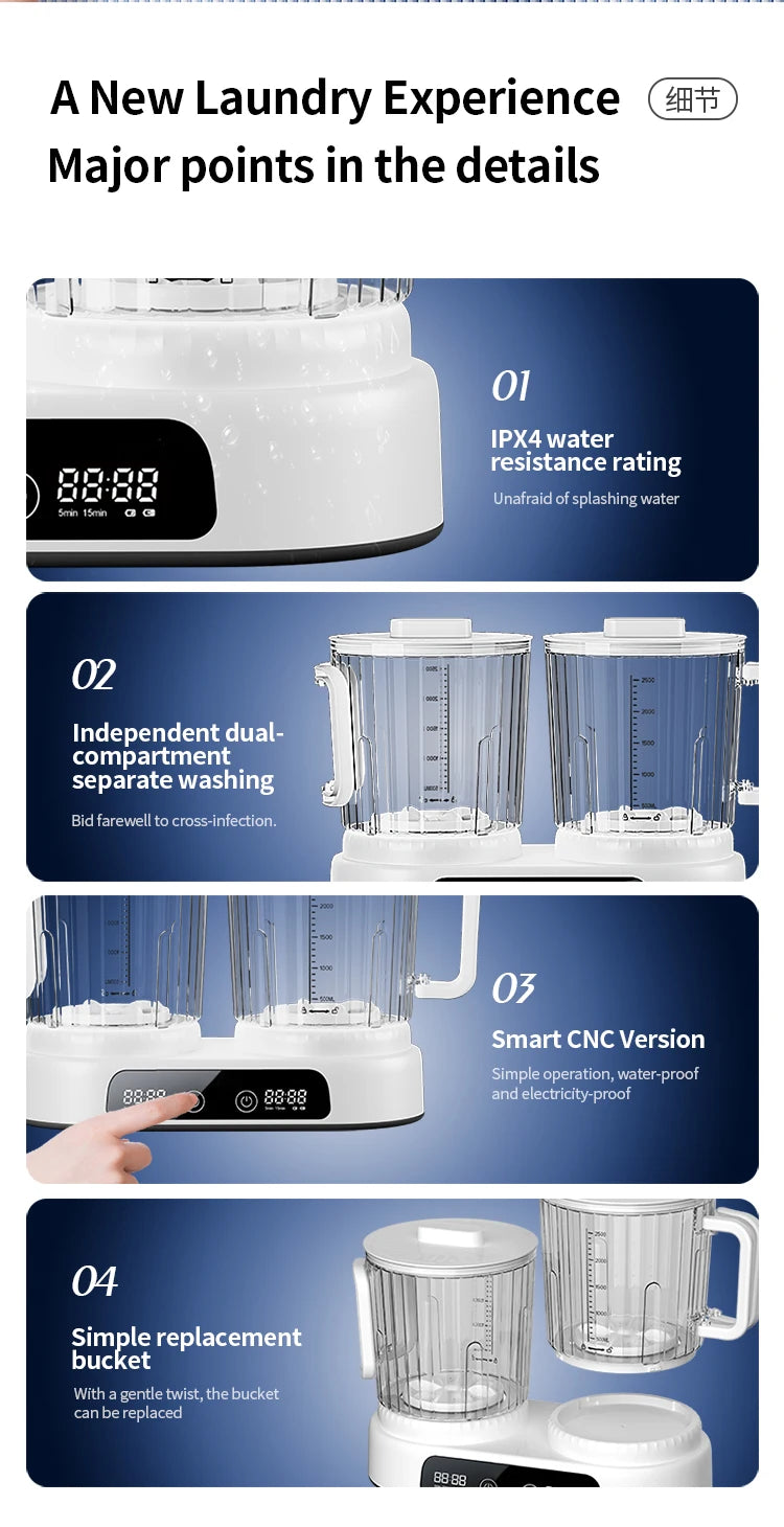 U10 Double Barrel Mini Washing Machine LED Digital Display Small Semi Automatic Wheel Home Dormitory Portable Washing Machine.