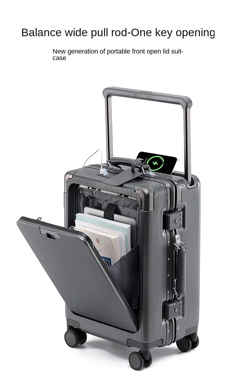 24"26 Inch Travel Suitcase Aluminum frame Wide Trolley Case Carry-on Luggage with Cup Holder 20Inch Boarding Box Rolling Luggage