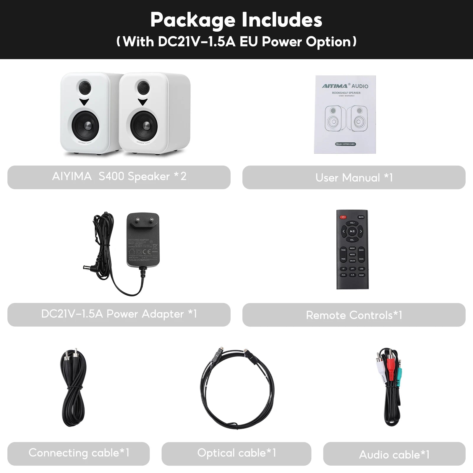 AIYIMA  Upgrade S400 Audio Bookshelf Active Speakers Studio Monitor 3 Inch Bluetooth USB DAC HiFi Home Subwoofer System TV PC