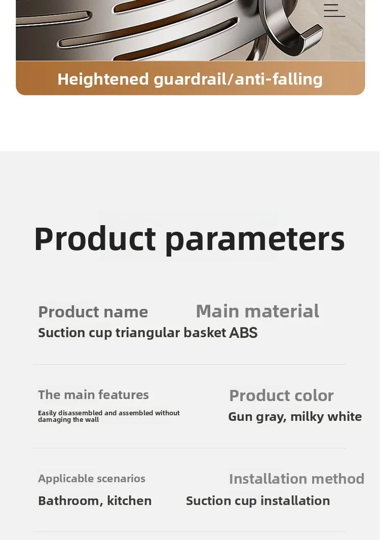 Bathroom suction cup triangular basket storage rack, bathroom washbasin corner, no need to drill holes, wall-mounted toilet